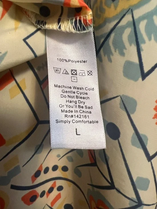 LuLaRoe Cream Kimono with Orange & Blue Floral Geometric Print - Picture 4 of 4